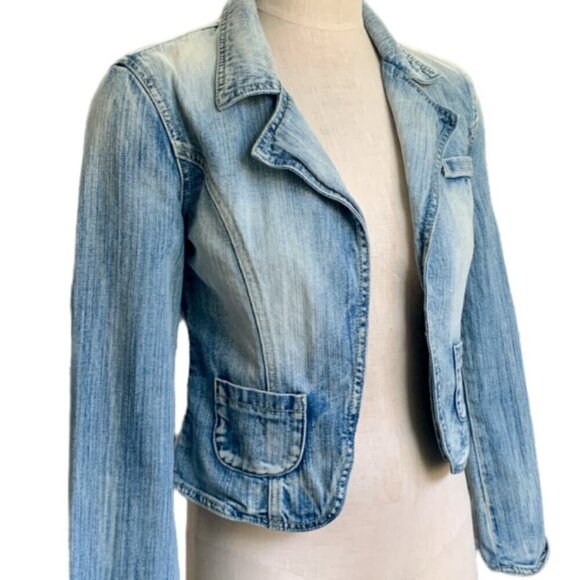 VTG London Jean Cropped Denim Blazer-Jacket Blue Stonewash XS #36K - Picture 4 of 9